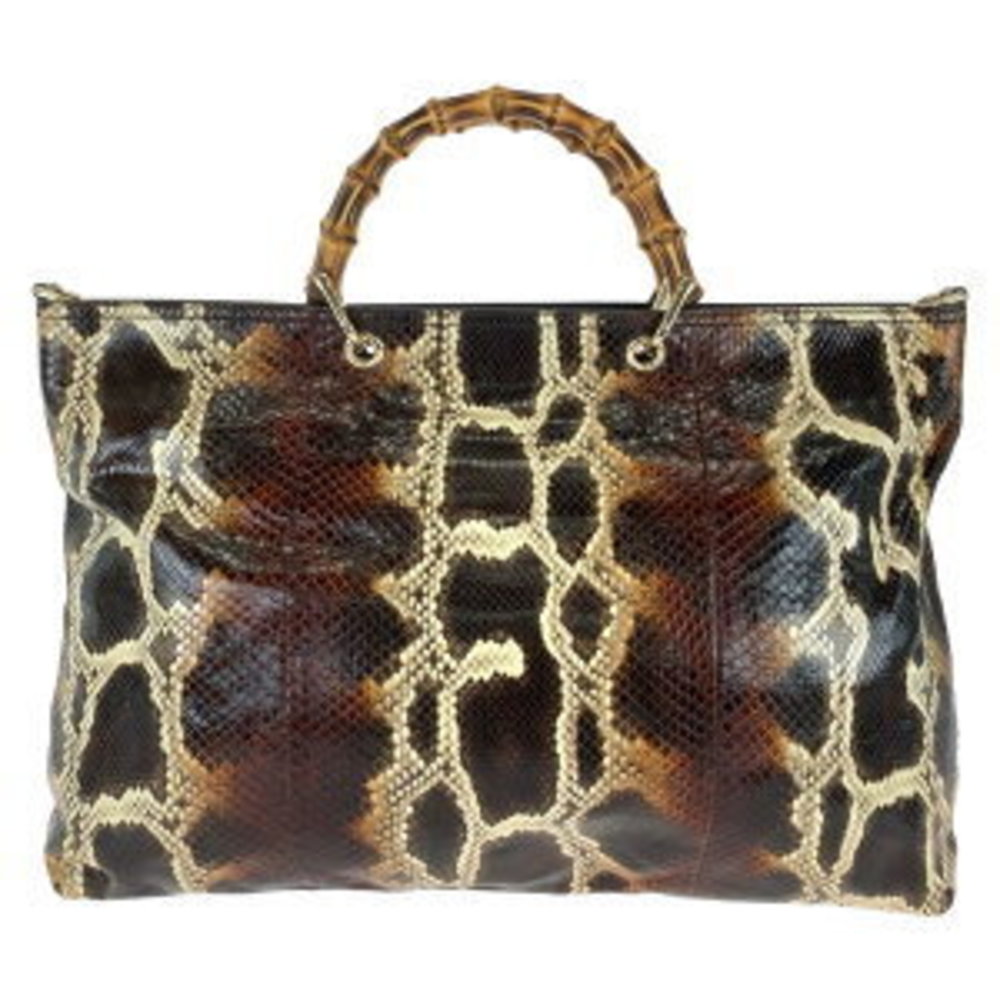 Gucci Bamboo Brown Python Tote Bag - image 1